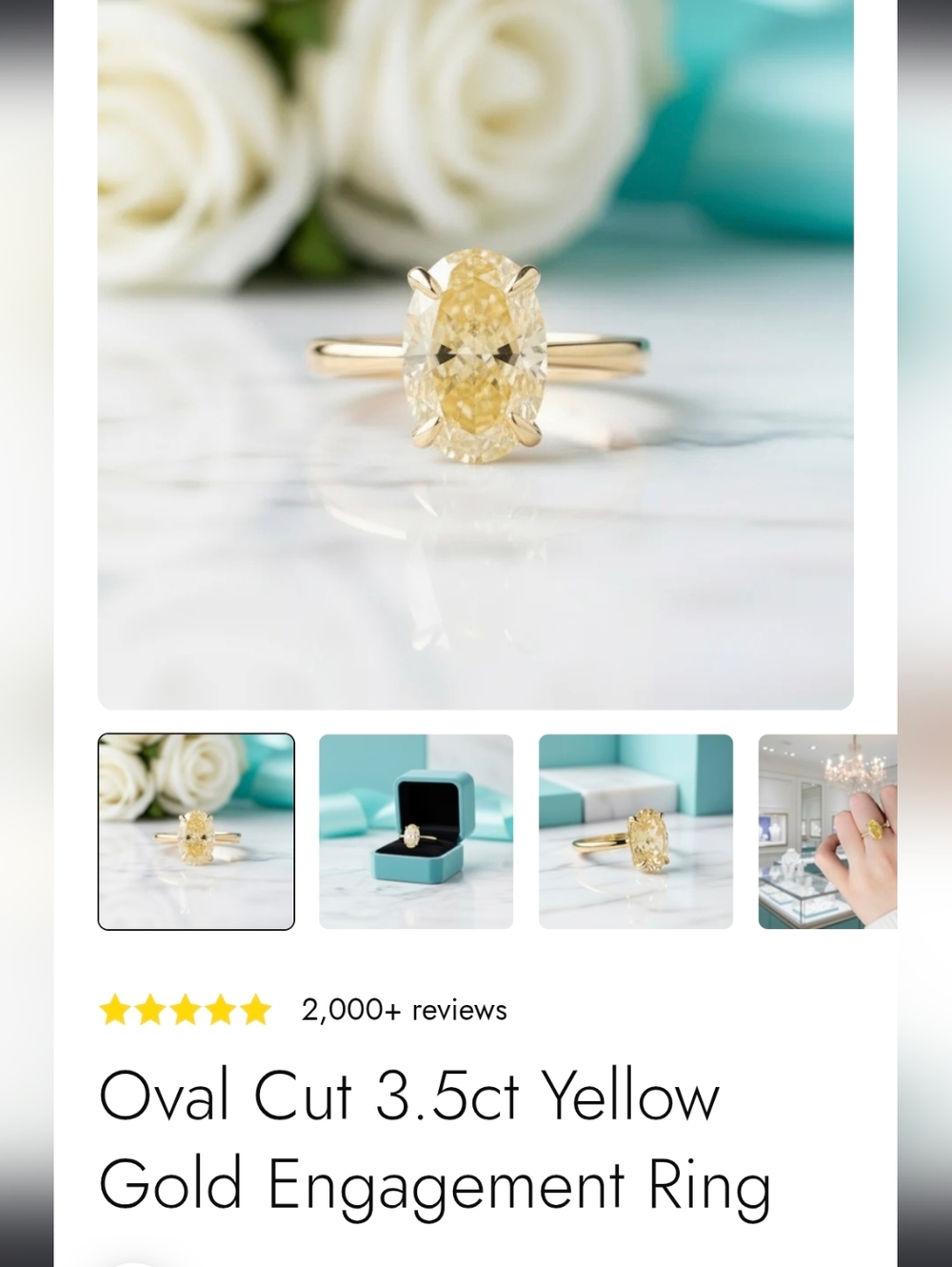 Evani Jewelry Yellow Gold Oval Cut 3.5ct Engagement Ring